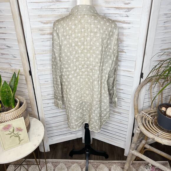 SOFT SURROUNDINGS Women's Large Linen Button Front Tunic Top Swiss Dot Coastal - Picture 4 of 11